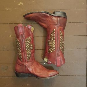 Frye studded cowboy boots oxblood